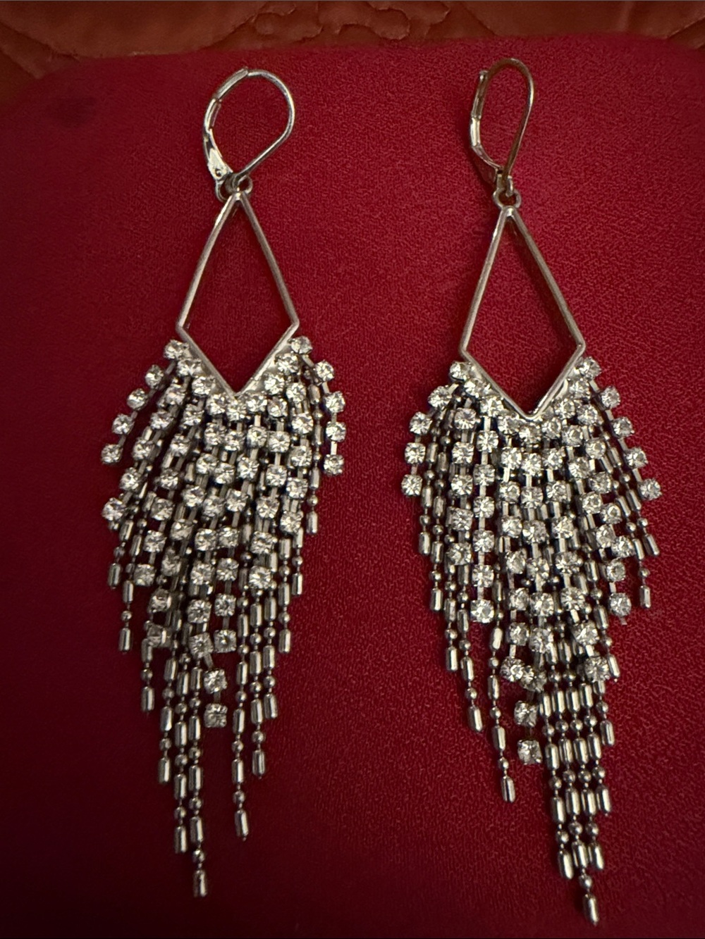 Silver Crystal Fringe Drop Earrings - Unbranded